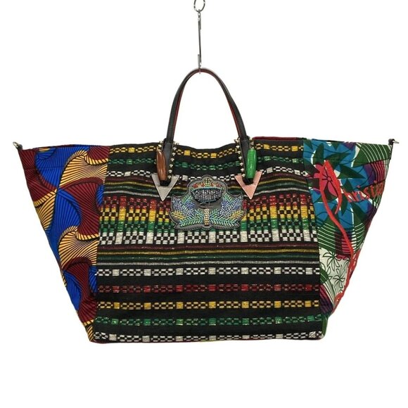 CHRISTIAN LOUBOUTIN Africaba Black Red Multi Jacquard Cotton Leather 666-080925 - Picture 1 of 14